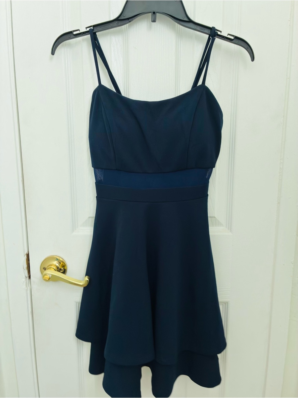 Emerald Sundae Navy Blue Double-Layer Fit & Flare Mini Dress